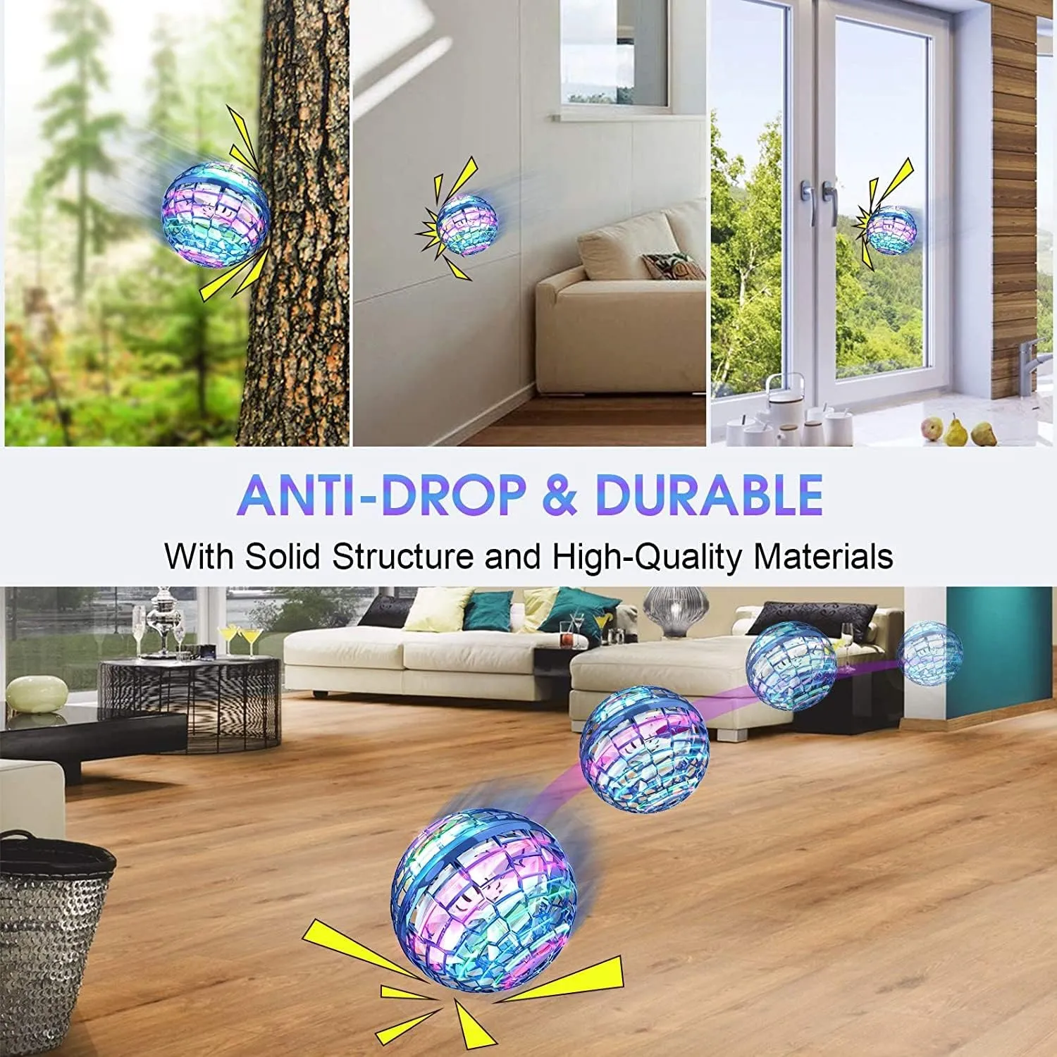 ATHLERIA Gold Magic Flying Orb Ball with Lights,Cool Stuff Gadgets Birthday Gifts Toys for Boy Girl Teens,Helicopter Mini Drone for Kids,Hover Boomerang Ball,Flying Spinner