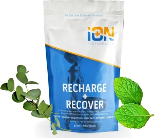 Athletic Muscle Soak, 6 ct, Recharge Recover, Magnesium, Creatine Monohydrate, Eucalyptus, Spearmint, Natural Menthol, Better Than Basic Bath Salts. Optimal Absorption w/Coconut Oil (Natural MCT).