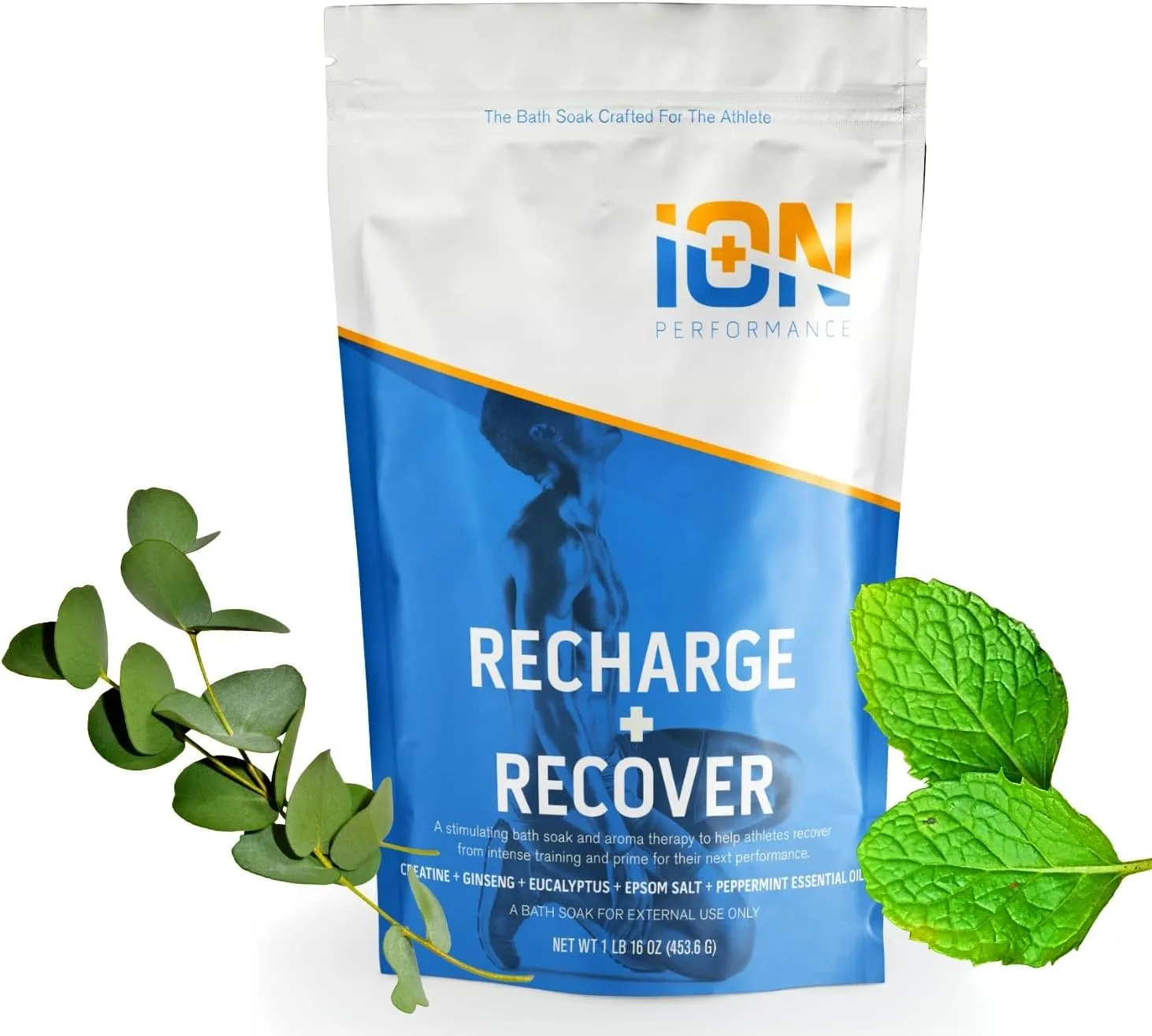 Athletic Muscle Soak, 6 ct, Recharge Recover, Magnesium, Creatine Monohydrate, Eucalyptus, Spearmint, Natural Menthol, Better Than Basic Bath Salts. Optimal Absorption w/Coconut Oil (Natural MCT).