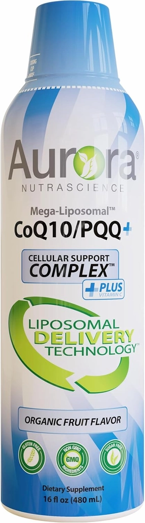 Aurora Nutrascience Mega-Liposomal CoQ10, PQQ & Vitamin C, Energy and Cellular Support, Gluten Free, Non-GMO, Sugar Free, Strawberry, 32 Servings, 16 fl oz