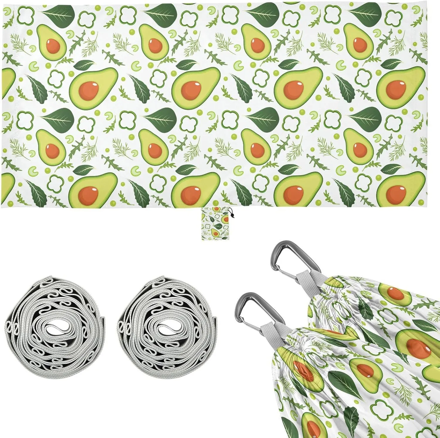 Avocado on White Background Camping Hammock with Tree Straps, Portable Lightweight Parachute Hammocks Camping Accessories Gear for Indoor Outdoor Backpacking Travel Hiking Beach