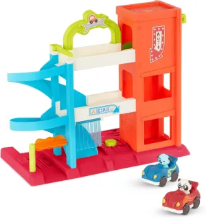 B. toys– Bingo’s Garage- Vehicle Playset Car Garage with Spiral Ramp - Working Elevator with 2 Toy Cars- 3 floor playset- 18 months  