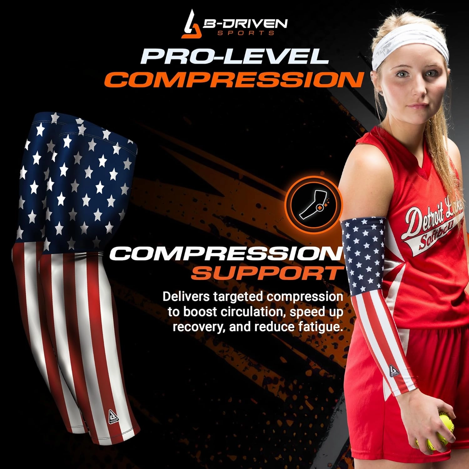 B-Driven Sports Premium Pro-Fit Compression Arm Sleeves for Men Women & Youth 44 Graphic Designs – Improve Circulation