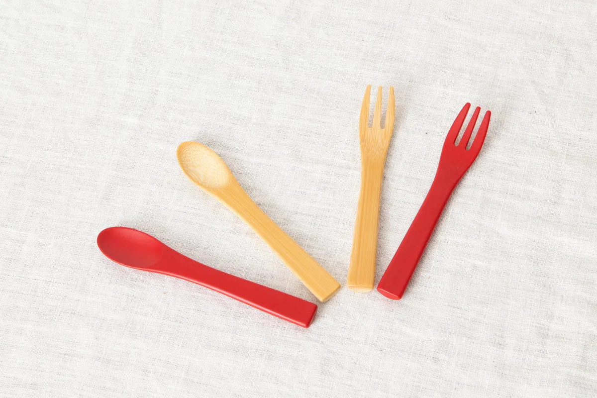 Baby fork, Baby spoon [ Natural, Red ] / Mōsō bamboo / Ōita-JPN 211116