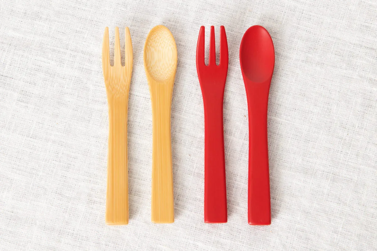 Baby fork, Baby spoon [ Natural, Red ] / Mōsō bamboo / Ōita-JPN 211116
