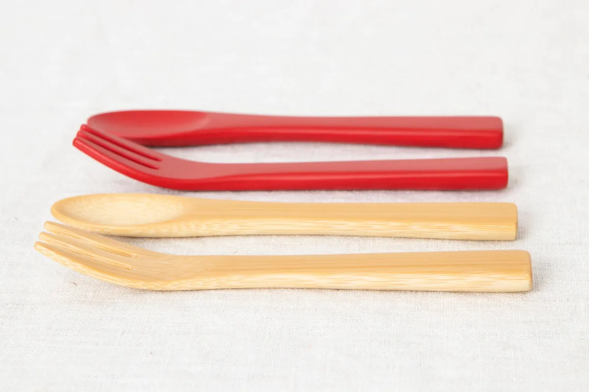 Baby fork, Baby spoon [ Natural, Red ] / Mōsō bamboo / Ōita-JPN 211116