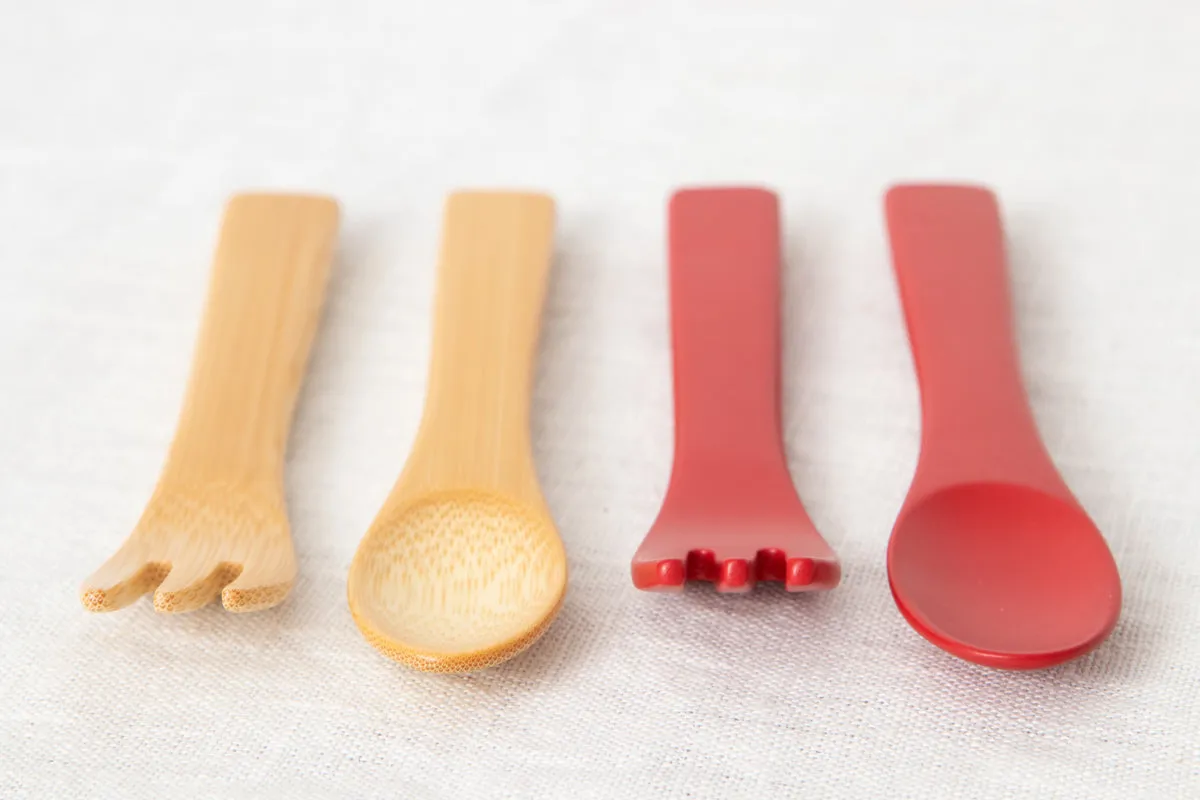 Baby fork, Baby spoon [ Natural, Red ] / Mōsō bamboo / Ōita-JPN 211116