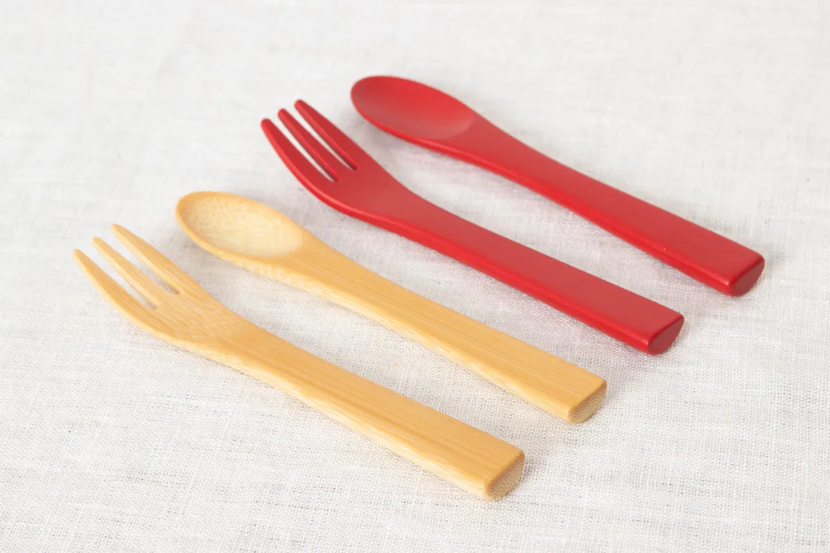 Baby fork, Baby spoon [ Natural, Red ] / Mōsō bamboo / Ōita-JPN 211116