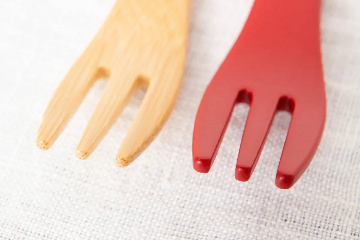 Baby fork, Baby spoon [ Natural, Red ] / Mōsō bamboo / Ōita-JPN 211116