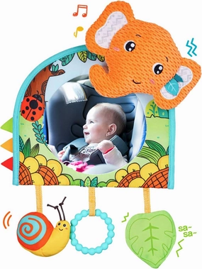Baby Car Seat Toys - Mirror, Teether & Crinkle Paper - Rear Facing & Tummy Time - Fun Travel Toy