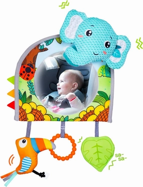 Baby Car Seat Toys - Mirror, Teether & Crinkle Paper - Rear Facing & Tummy Time - Fun Travel Toy