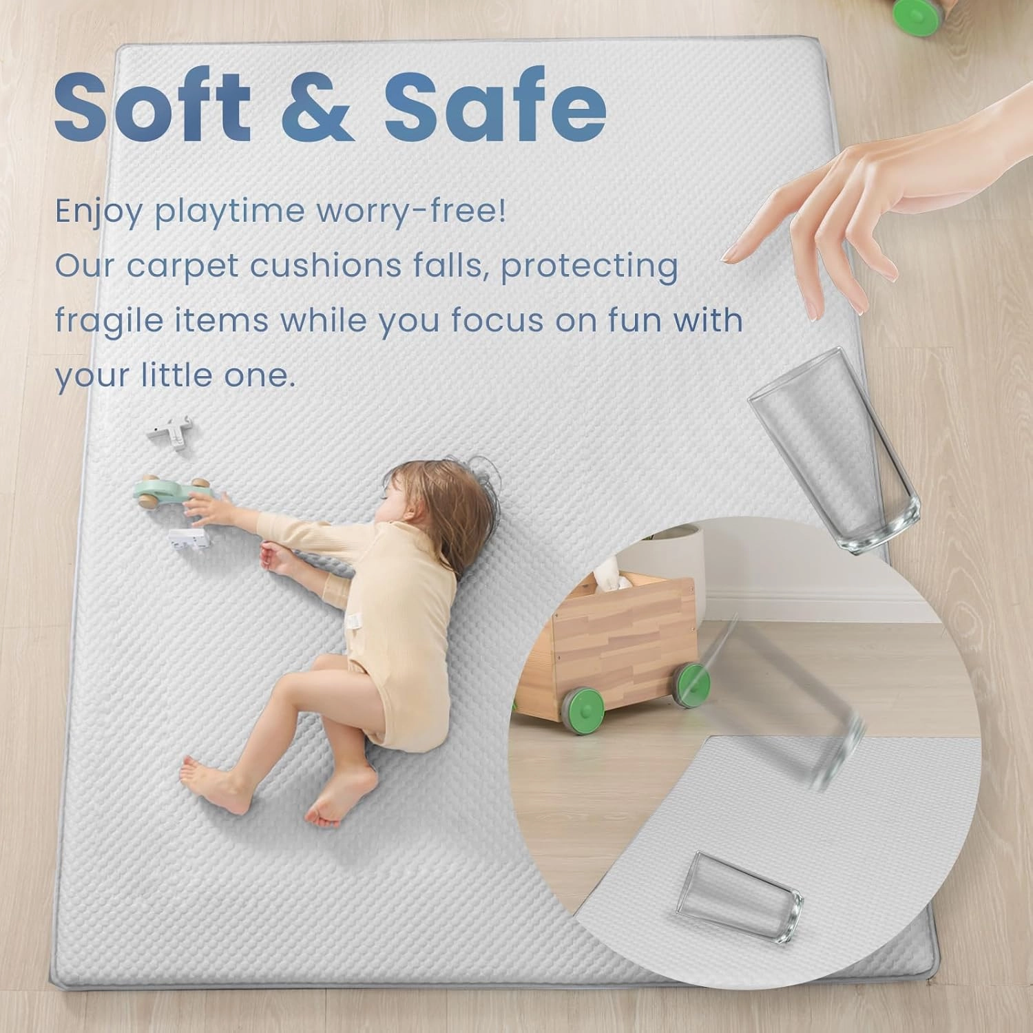 Baby Play Mat for Summer,1.3 Thick Memory Foam Cooling Floor Tummy Time Mat, Soft & Breathable, Non-Slip Rectangular for Toddlers’ Playtime & Rest(Grey,39"x59")