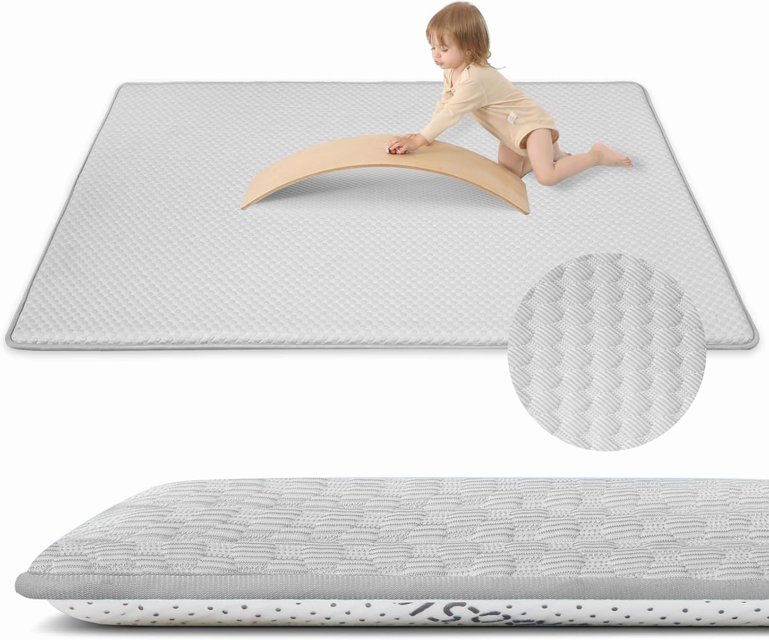 Baby Play Mat for Summer,1.3 Thick Memory Foam Cooling Floor Tummy Time Mat, Soft & Breathable, Non-Slip Rectangular for Toddlers’ Playtime & Rest(Grey,39"x59")