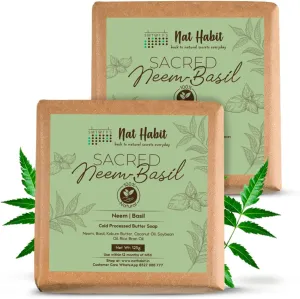 Back To Natural Secrets Everyday Sacred Neem Basil Soap, 125g | Handmade Butter Bath Soap (Twin Pack of 2)