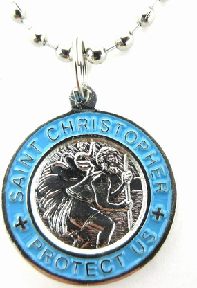 Baja Billy's St. Christopher Surf Medal Necklace Pendant, Protector of Travel sv/bb Silver/Light Blue Small