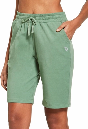 baleaf Women's Cotton Bermuda Long Shorts 10" Knee Length Loose Drawstring Waist Sweat Shorts with Pockets Casual Summer