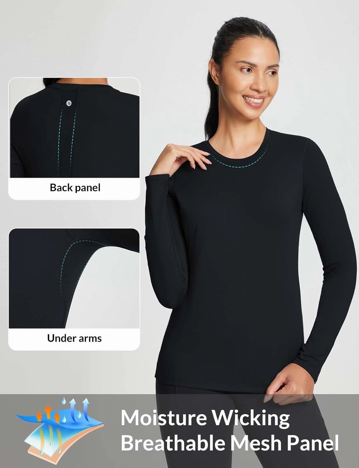 baleaf Women's Thermal Shirts Crewneck Fleece Lined Long Sleeve Tops Running Workout Ski Base Layer Winter Cold Weather