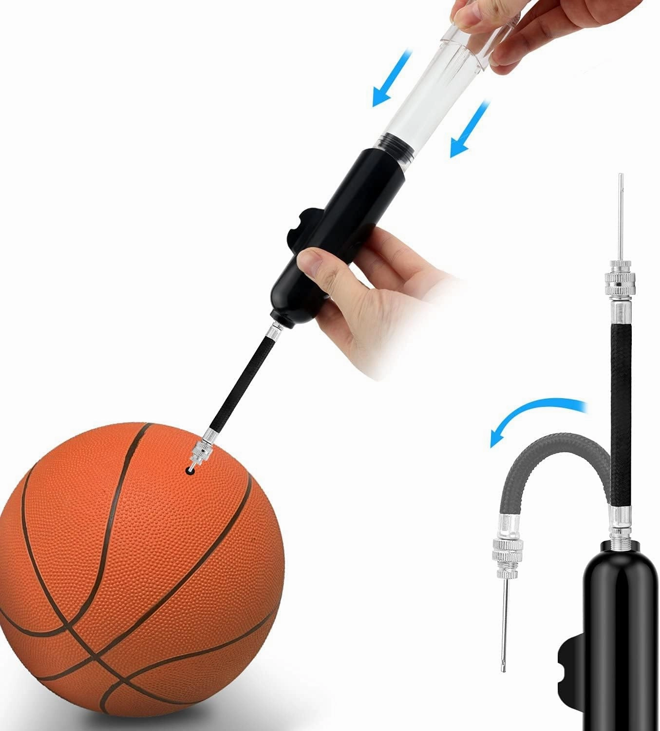 Ball Pump, Dual Action Inflate Air Pump with 3 Needles and 2 Nozzles for Soccer Ball, Basketball, Volleyball, Balloons, Bikes