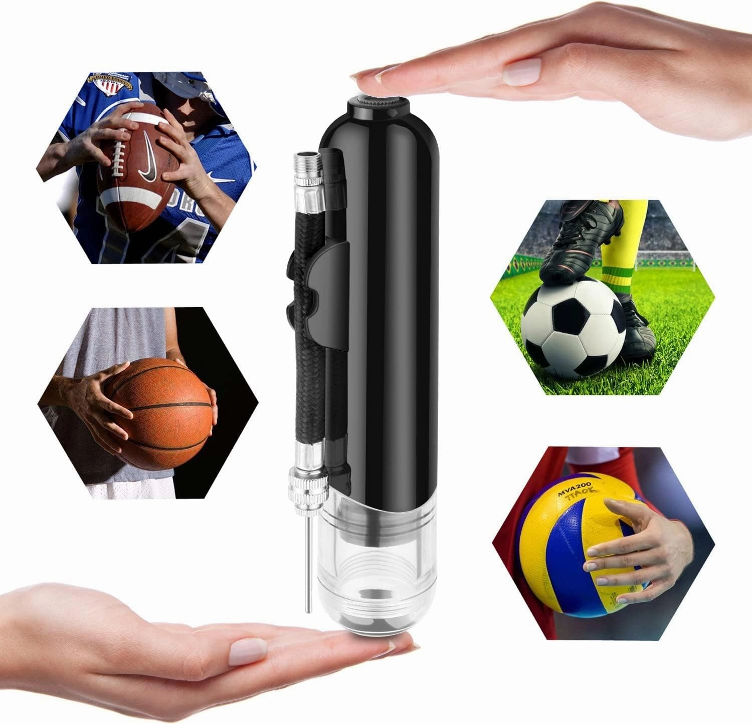 Ball Pump, Dual Action Inflate Air Pump with 3 Needles and 2 Nozzles for Soccer Ball, Basketball, Volleyball, Balloons, Bikes