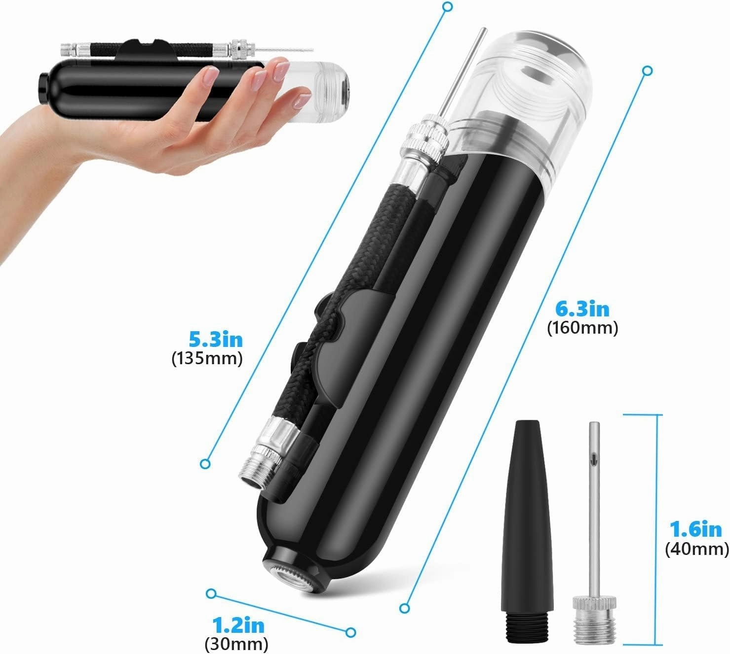 Ball Pump, Dual Action Inflate Air Pump with 3 Needles and 2 Nozzles for Soccer Ball, Basketball, Volleyball, Balloons, Bikes