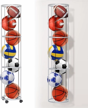 Ball Storage Rack - Wall Mount Basketball Holder & Sports Ball Organizer for Garage, Indoor Rooms, Gyms and Outdoor Use
