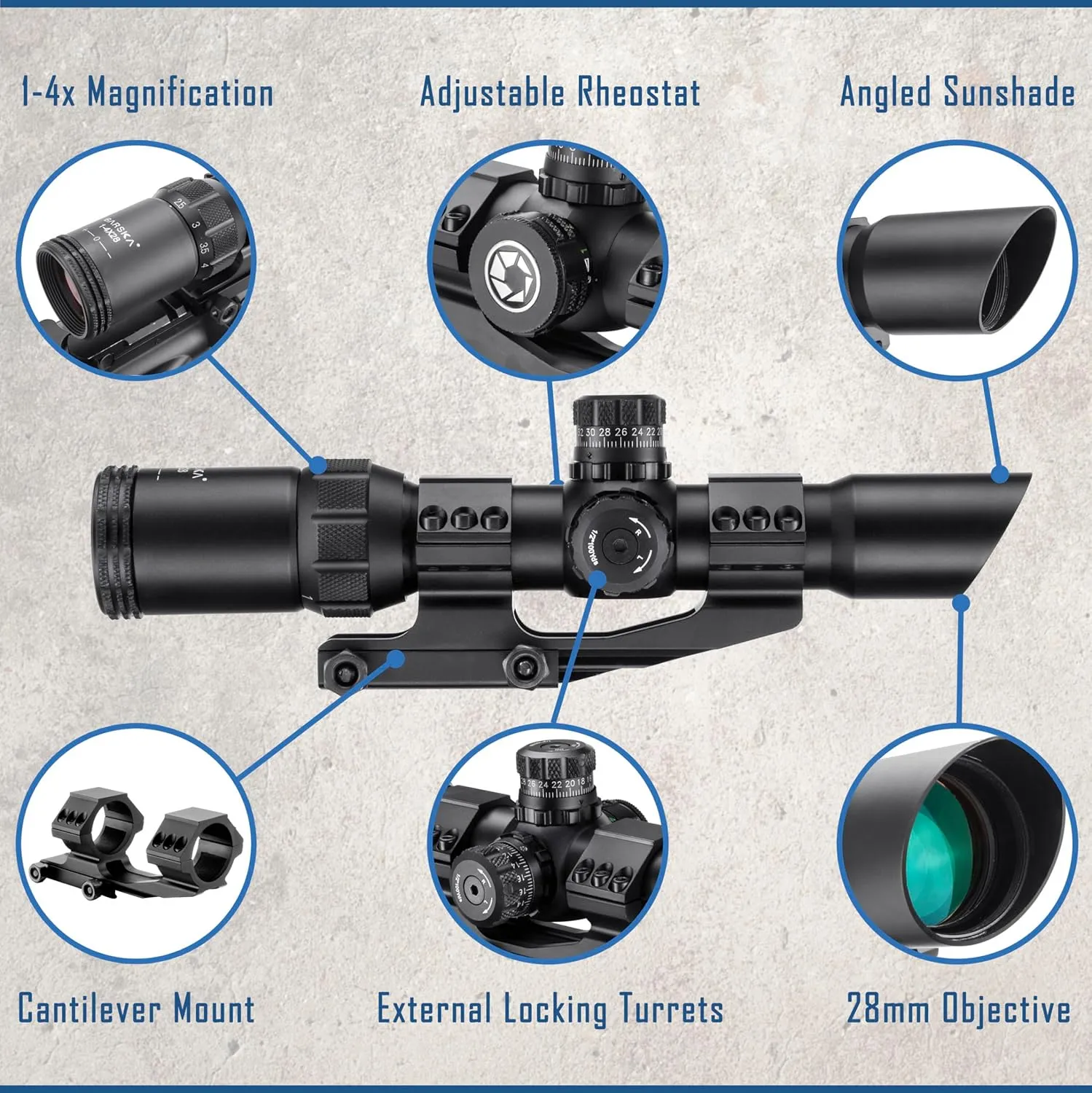 Barska Compact Rifle Scope Red/Green Illuminated Mil-Dot Reticle with Cantilever Rings