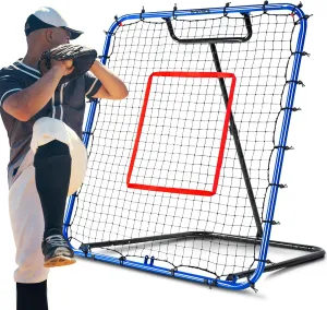 Baseball Rebounder Net 4 x 4.5 FT Baseball Training Equipment Baseball Bounce Back Net with 5 Ball Return Angles Softball Pitching Net Fly Ball Line Drive Ground Ball Training Net for Fielding