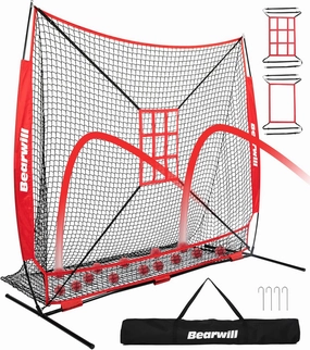 Baseball Net, 7x7ft Baseball Softball Pitching Net with Large Ball Collection System, Hitting Net Batting Net with Tee, 2 Strike Zones, Carry Bag, Baseball Nets for Batting Hitting Pitching