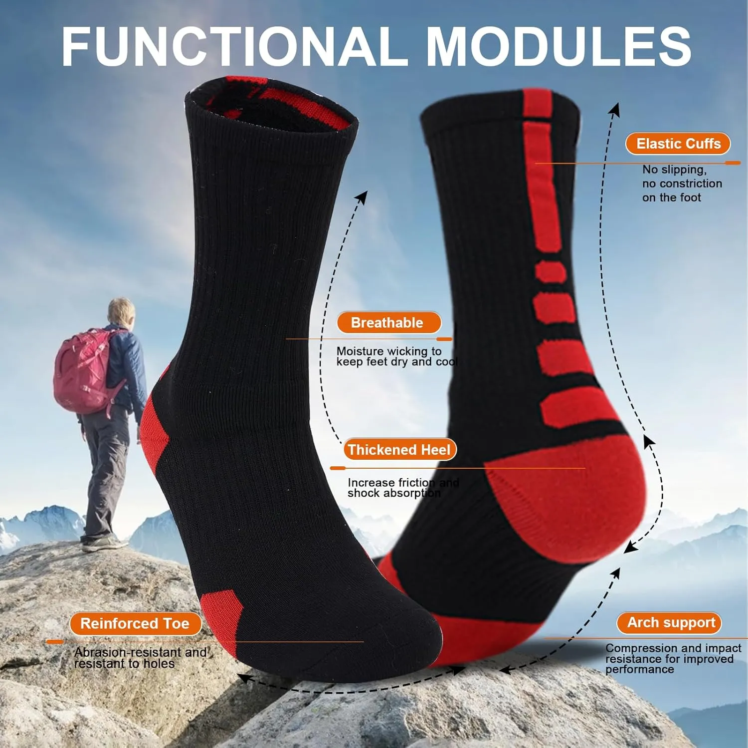 Basketball Socks for Men,Performance Cushioned Men's Athletic Crew Socks with Arch Compression for Basketball Sports