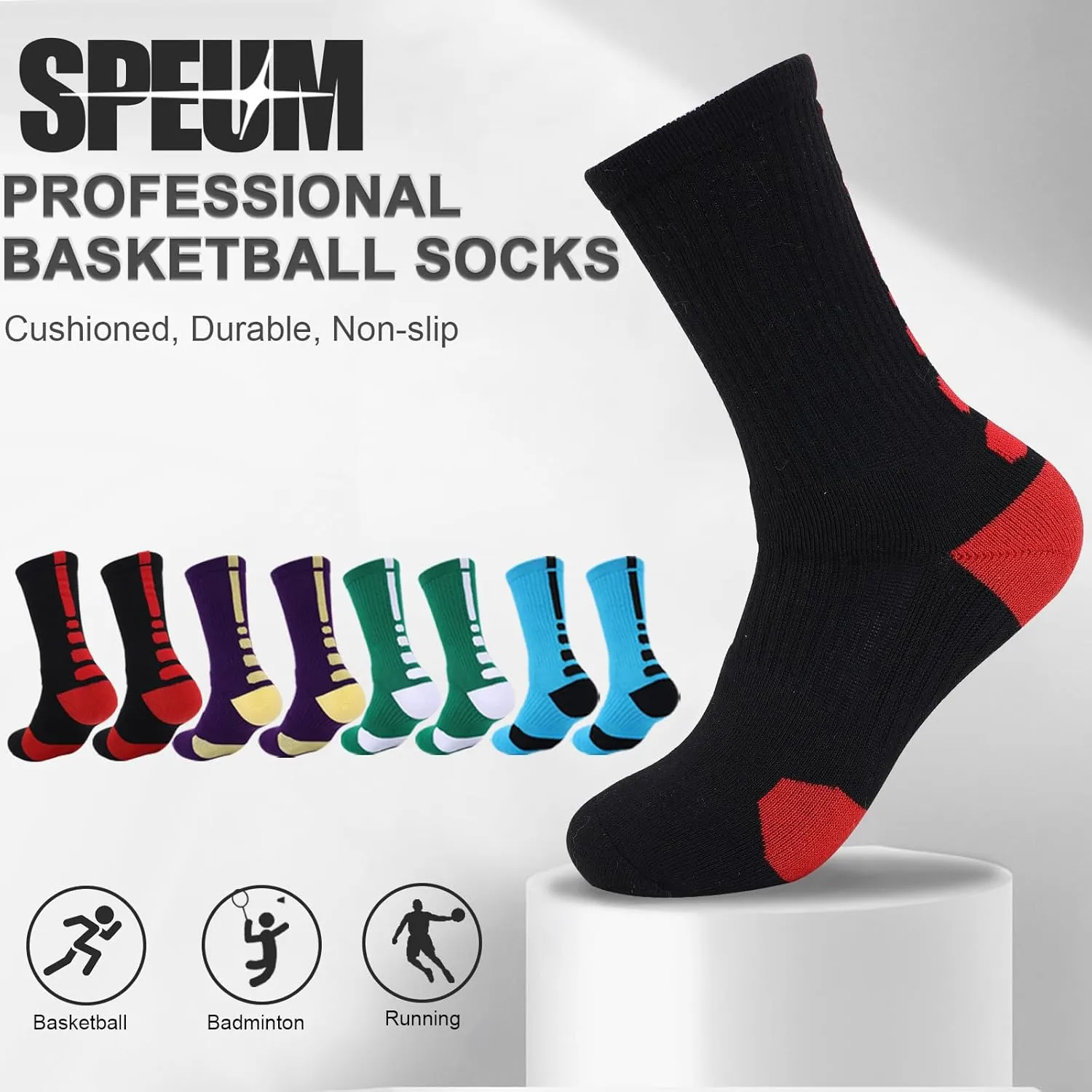 Basketball Socks for Men,Performance Cushioned Men's Athletic Crew Socks with Arch Compression for Basketball Sports