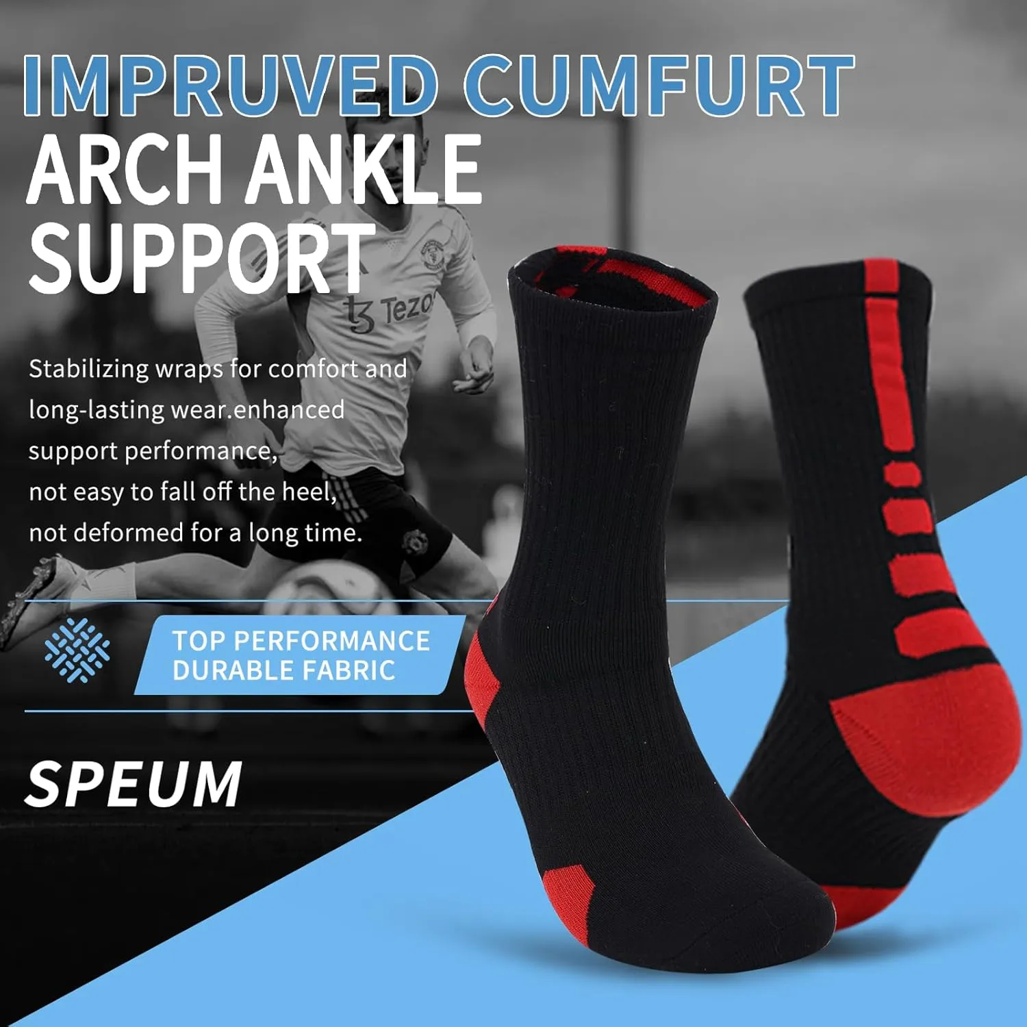 Basketball Socks for Men,Performance Cushioned Men's Athletic Crew Socks with Arch Compression for Basketball Sports