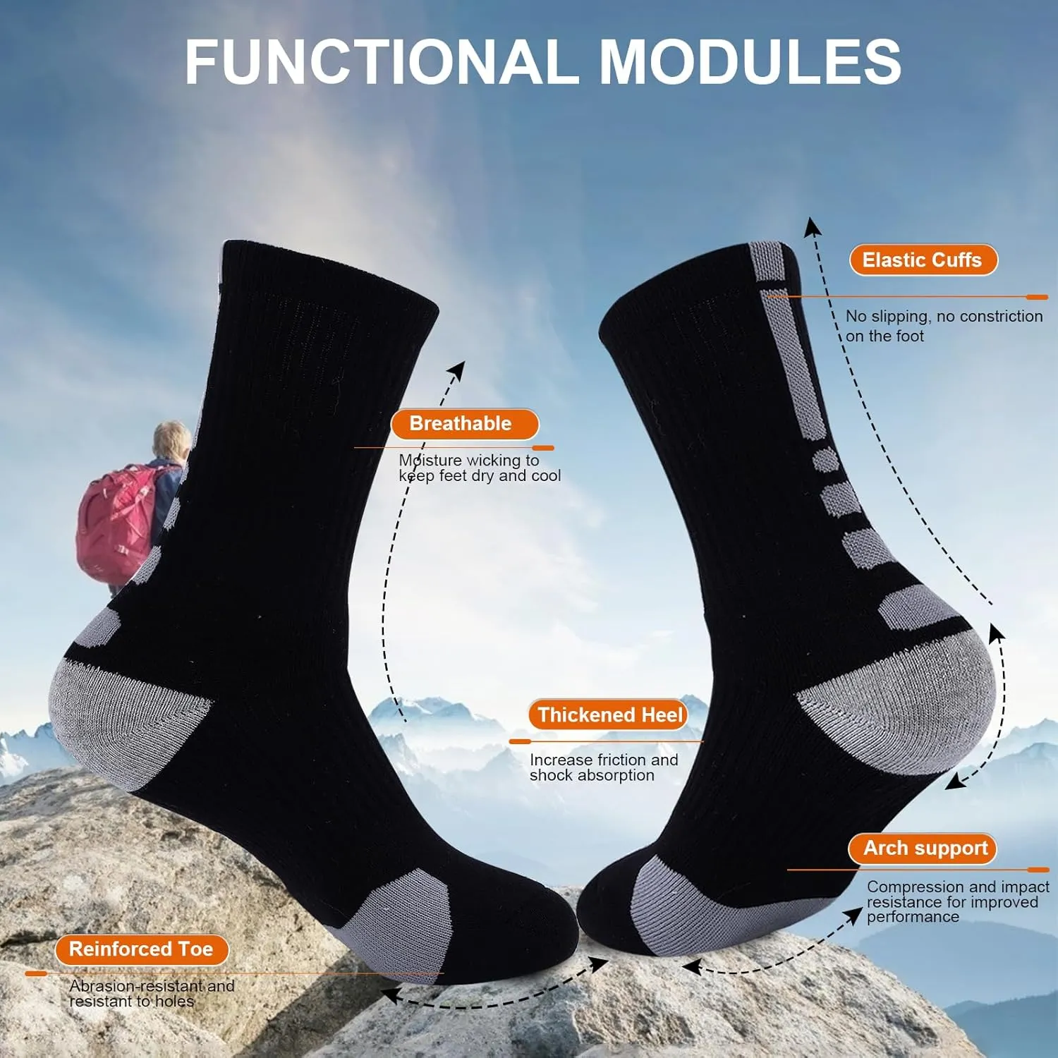 Basketball Socks for Men,Performance Cushioned Men's Athletic Crew Socks with Arch Compression for Cycling Basketball