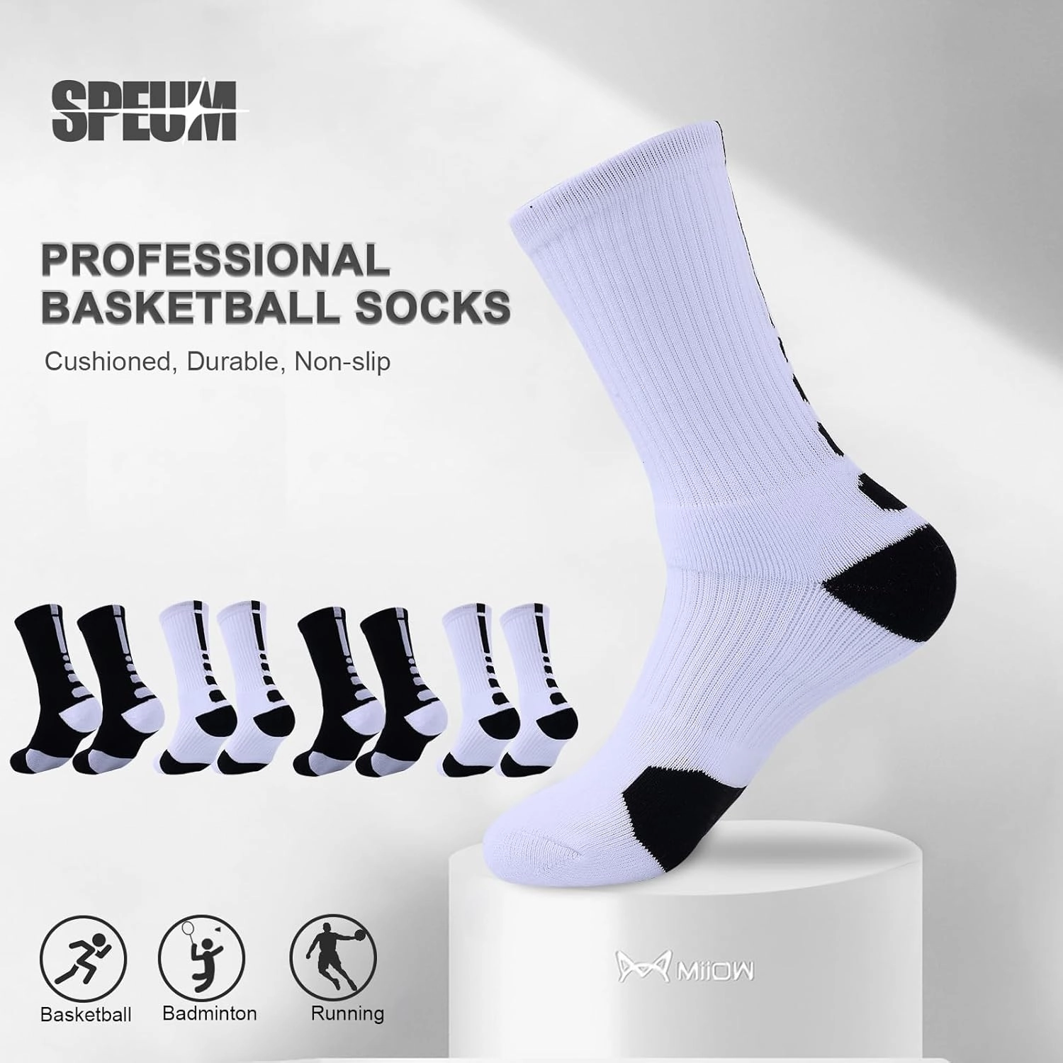 Basketball Socks for Men,Performance Cushioned Men's Athletic Crew Socks with Arch Compression for Cycling Basketball