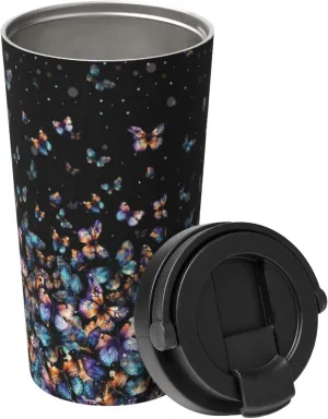 bassyil Colorful Butterfly 17oz Insulated Coffee Mug with Flip Lid Handle Stainless Steel Insulated Travel Tumbler Spill Proof