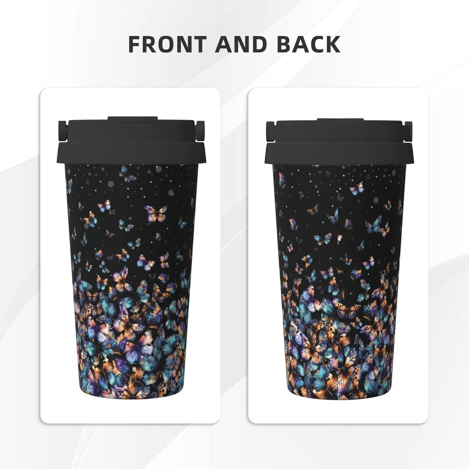 bassyil Colorful Butterfly 17oz Insulated Coffee Mug with Flip Lid Handle Stainless Steel Insulated Travel Tumbler Spill Proof
