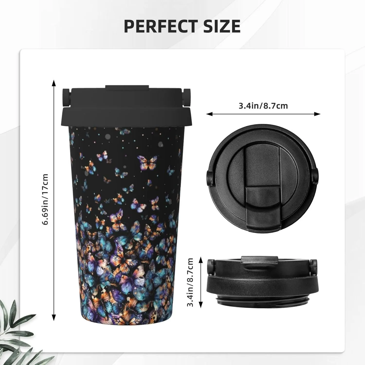 bassyil Colorful Butterfly 17oz Insulated Coffee Mug with Flip Lid Handle Stainless Steel Insulated Travel Tumbler Spill Proof