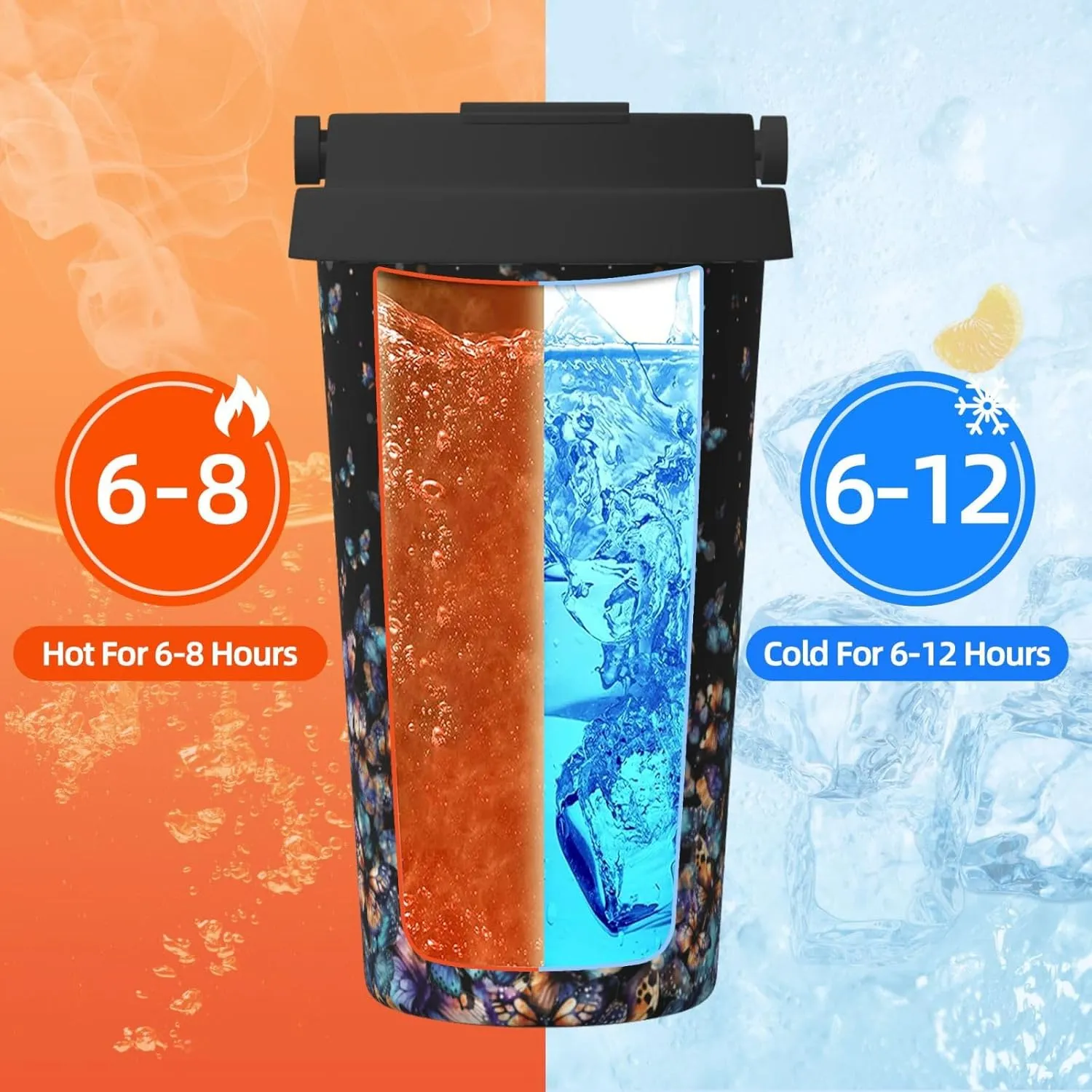 bassyil Colorful Butterfly 17oz Insulated Coffee Mug with Flip Lid Handle Stainless Steel Insulated Travel Tumbler Spill Proof