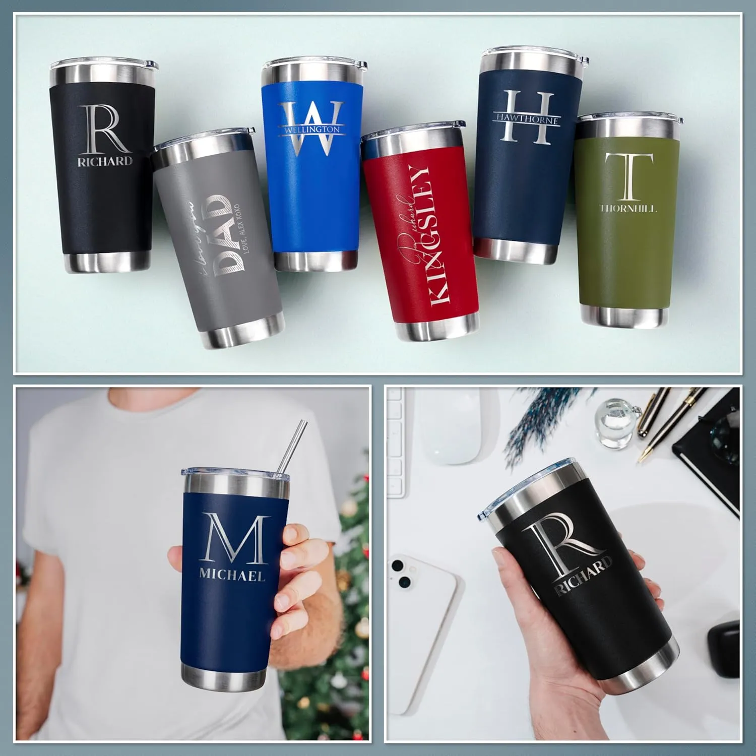 Be Burgundy Personalized Tumbler with Engraved Name - 12 Designs, 20 Oz Coffee Tumbler with Slider Lid, Black - Double Wall Insulated, Personalized Gifts for Him