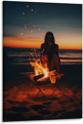 Beach Campfire Sunset Travel Aesthetic Scenery Poster Paintings Wall Decor Canvas Wall Art Photo Prints Posters for Room Aesthetic Bedroom Living Room Decor for Mens Framed Unframed 16x24inch(40x60cm)