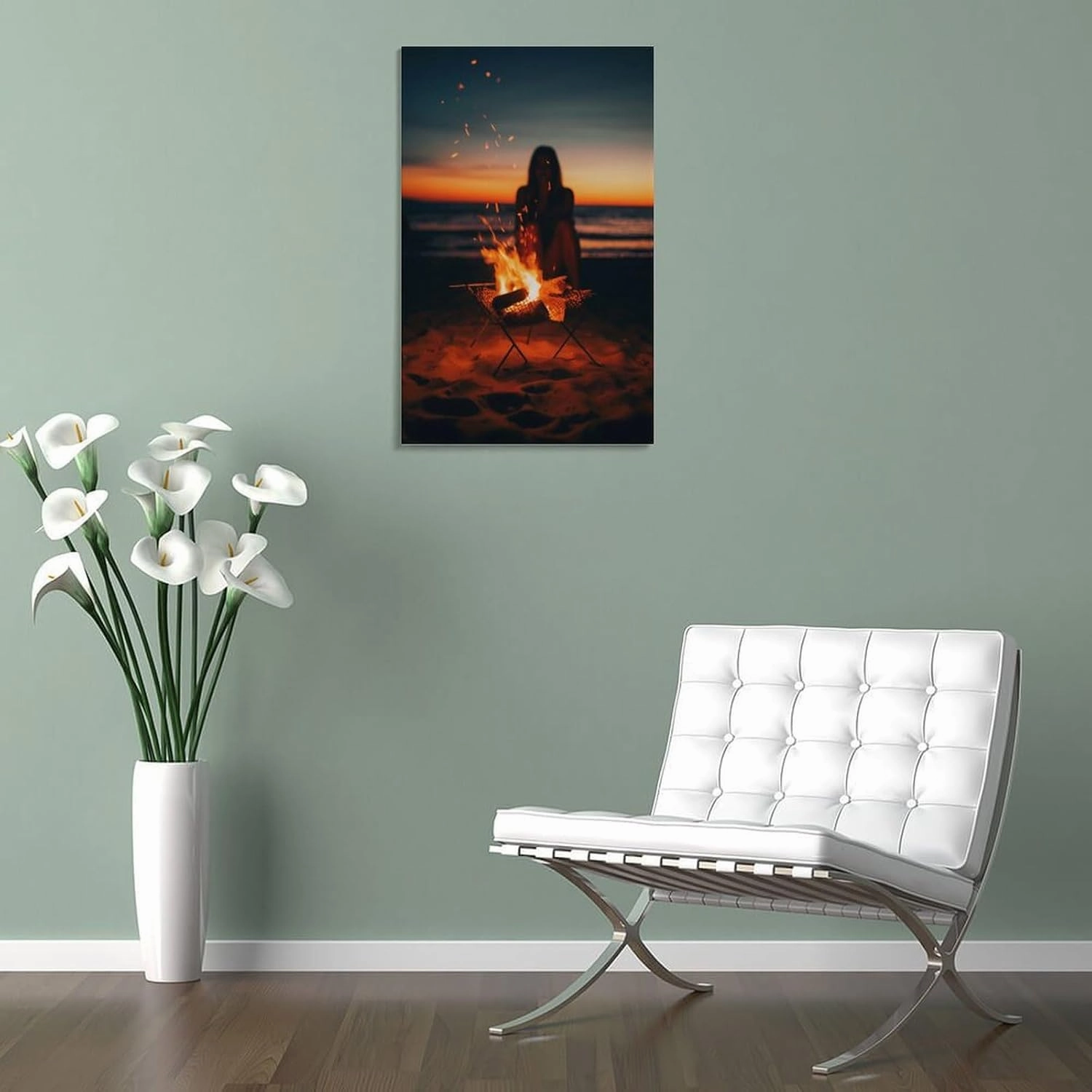 Beach Campfire Sunset Travel Aesthetic Scenery Poster Paintings Wall Decor Canvas Wall Art Photo Prints Posters for Room Aesthetic Bedroom Living Room Decor for Mens Framed Unframed 16x24inch(40x60cm)