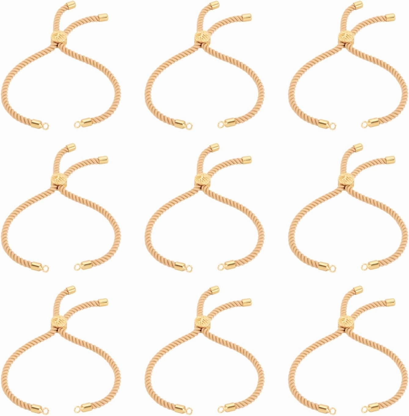 Beadthoven 10 Strands Adjustable Nylon Slider Bracelet Making 9’’ Inch(23cm) Twisted Cord Bracelet Makings with Brass Findings Real 18K Gold Plated Tree of Life Charms Jewelry Making(Light Khaki)