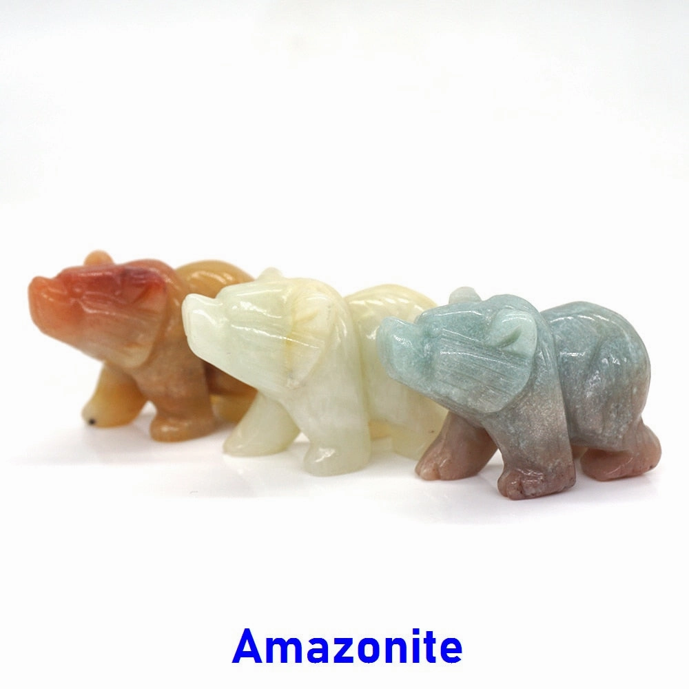 Bear Statue Natural Stone Hand Carved Figure Room