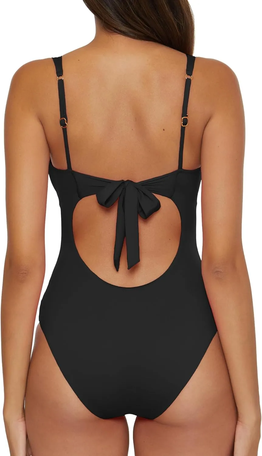 BECCA Women's Standard Color Code V-Wire Shirred One Piece Swimsuit, Plunge Neck, Bathing Suits