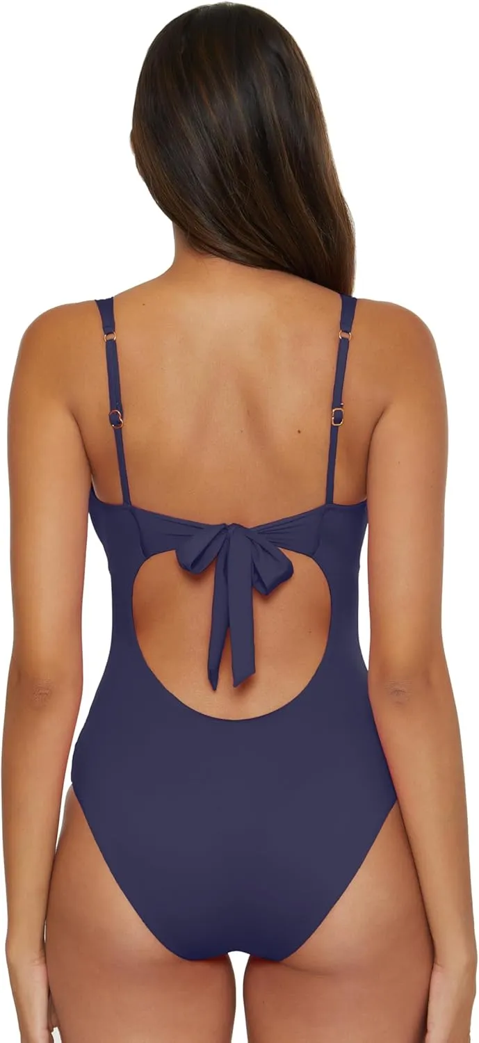 BECCA Women's Standard Color Code V-Wire Shirred One Piece Swimsuit, Plunge Neck, Bathing Suits