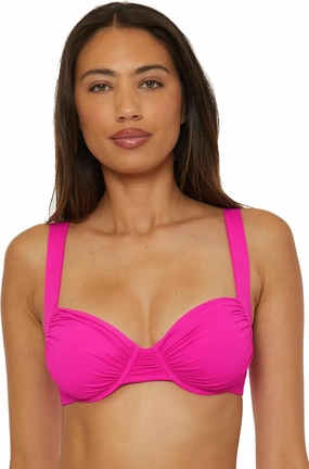 BECCA Women's Color Code Shirred Underwire Bikini Top, Adjustable, Tie Back, Swimwear Separates