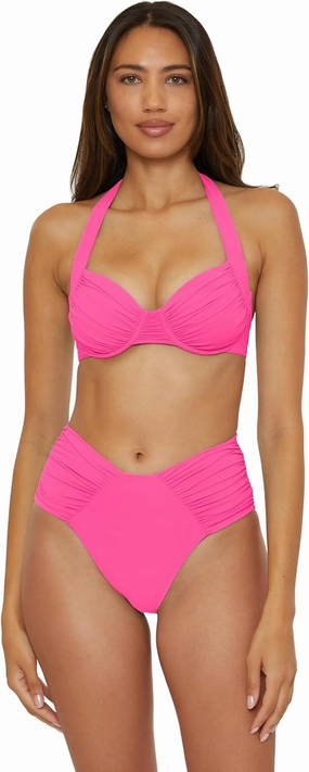 BECCA Women's Color Code Shirred Underwire Bikini Top, Adjustable, Tie Back, Swimwear Separates