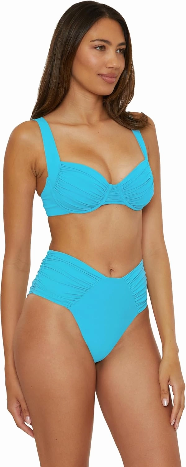 BECCA Women's Color Code Shirred Underwire Bikini Top, Adjustable, Tie Back, Swimwear Separates