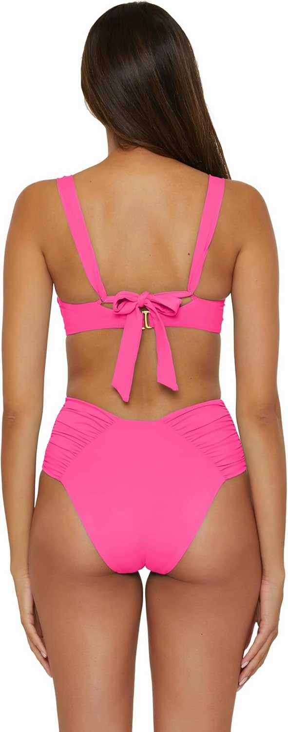 BECCA Women's Color Code Shirred Underwire Bikini Top, Adjustable, Tie Back, Swimwear Separates