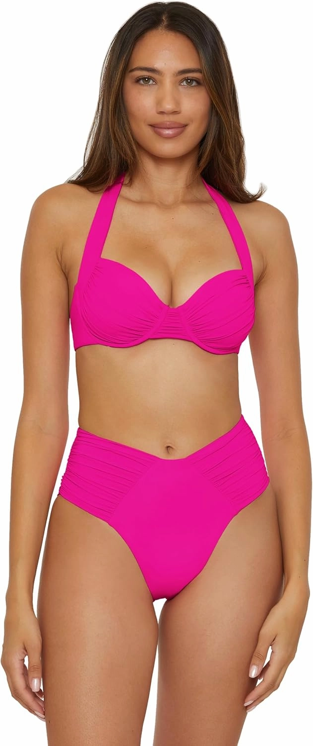 BECCA Women's Color Code Shirred Underwire Bikini Top, Adjustable, Tie Back, Swimwear Separates