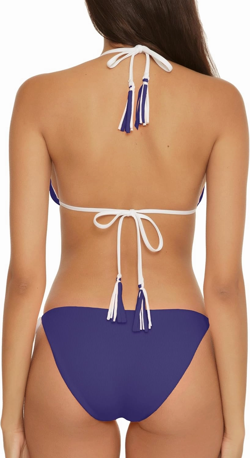 BECCA Women's Modern Edge Reversible Triangle Top and Tie Side Bottom Bikini Set, Adjustable, Two Piece Swimsuits